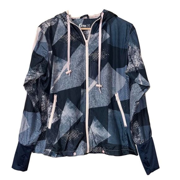 ZYIA Activewear Geometric Radical Bomber Full Zip Hooded Windbreaker Jacket, M - Picture 1 of 12